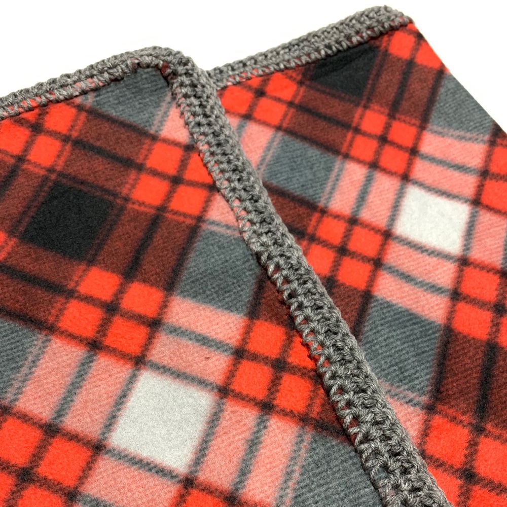 Handmade Fleece Throw Blanket Crocheted Trim